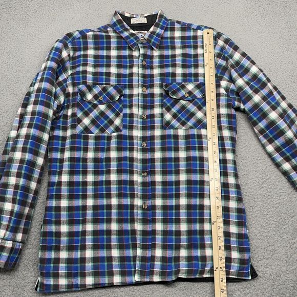 Vintage Flannel Jacket Mens Large Blue Plaid Quilted Shacket Bay Area Traders - Picture 5 of 13